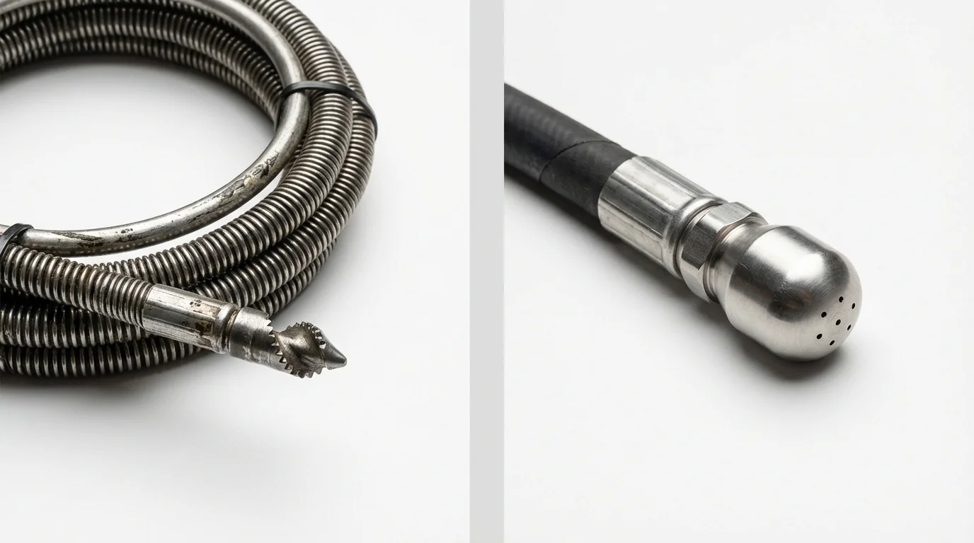 Drain snake cable and hydro jetting nozzle used for drain cleaning in Wrightsville, PA