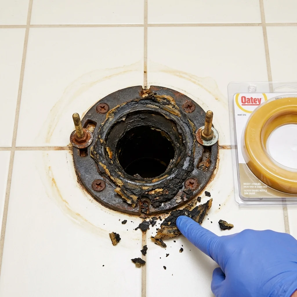 Failed wax ring showing water seepage at the base of a toilet in a Wrightsville, PA home