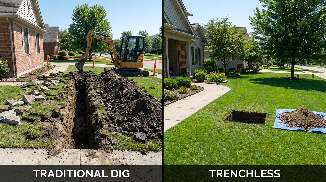 Trenchless sewer repair with minimal yard damage versus traditional excavation in Wrightsville, PA